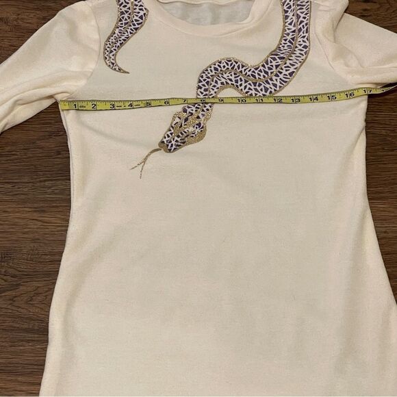 Vintage Hand made Midi Dress Cream and Gold With Snake Applique Detail Size Sm - Picture 10 of 11